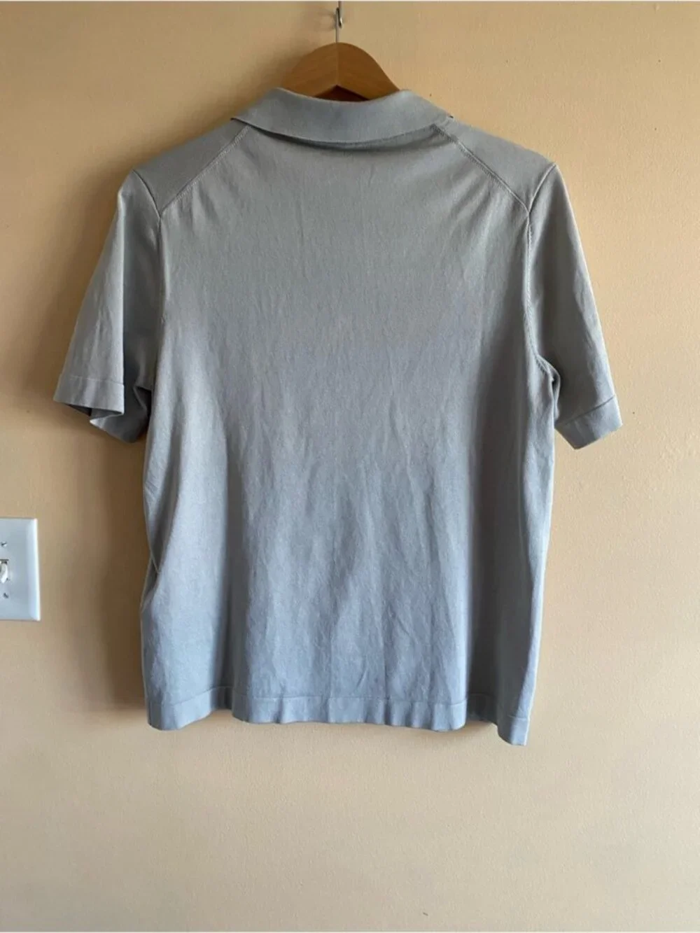 Sandro Paris Knit Zip Polo Shirt Men Medium Gray Acetate Blend Short Sleeve